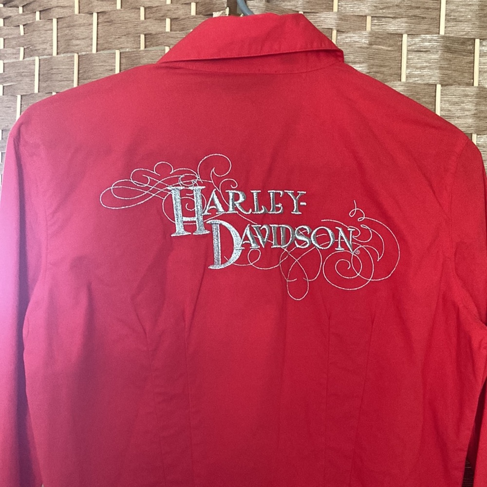 Vintage Harley Davidson M red-coral long sleeve double cuff, button dress shirt. - Picture 4 of 9